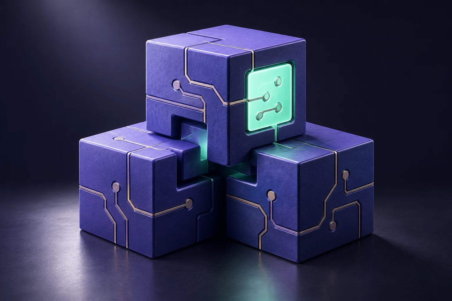 Bloques modulares con circuitos que representan desarrollo blockchain a medida.